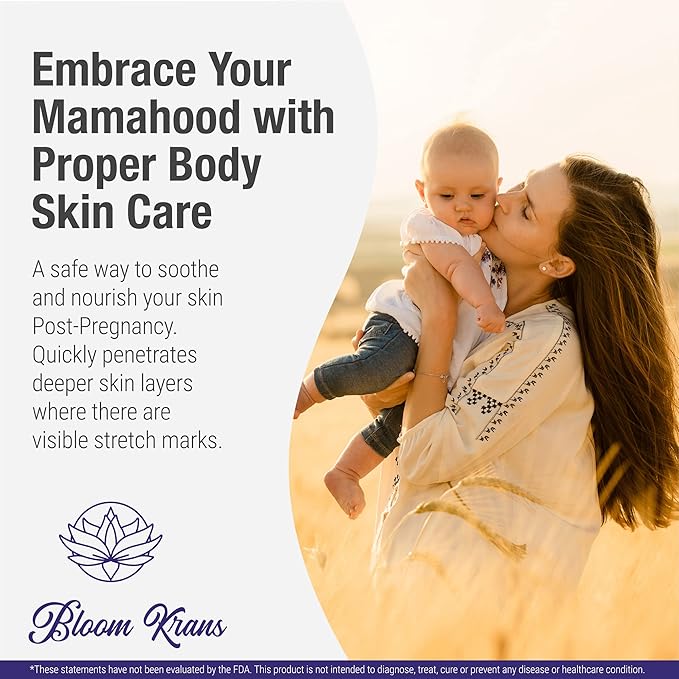Bloom Krans Stretch Mark Cream for Pregnancy – Moisturizing Stretch Mark Remover Prevention Cream for the Pregnant Belly - Postpartum Lotion Essentials-Velvo Beauty