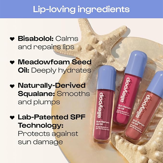 ALLEYOOP Sun Serum Lip Oil SPF 40 – Tinted Lip Oil with SPF, Hydrating Tinted Lip-Moisturizer for Women, Lips Sunscreen for Cracked Lips, Smooths & Soothes, Vegan, Travel-Friendly, Daylight-Velvo Beauty