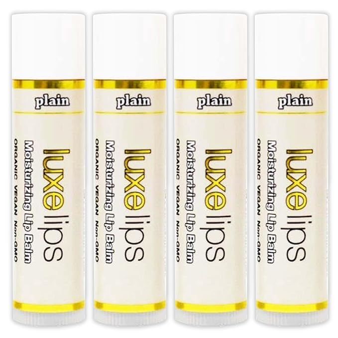 Luxe Beauty No-Beeswax, No-Petroleum Organic Lip Moisturizer for Very Dry Lips - For Sun/Wind Damage, Dryness & Chapping Lip Care – 4-Pack Hydrating Lip Care Products That Work Over/Under Lipstick-Velvo Beauty