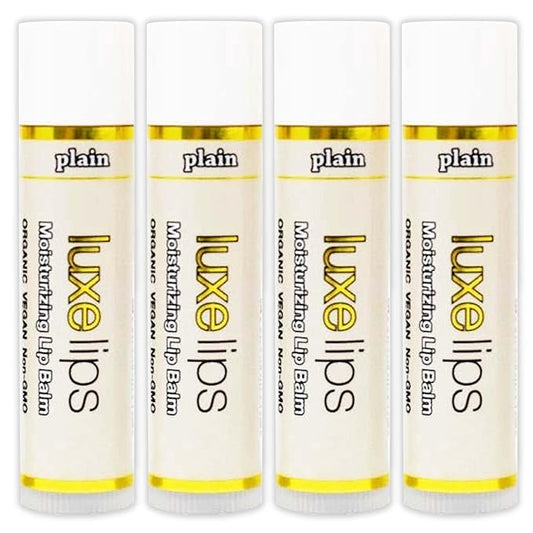 Luxe Beauty No-Beeswax, No-Petroleum Organic Lip Moisturizer for Very Dry Lips - For Sun/Wind Damage, Dryness & Chapping Lip Care – 4-Pack Hydrating Lip Care Products That Work Over/Under Lipstick-Velvo Beauty