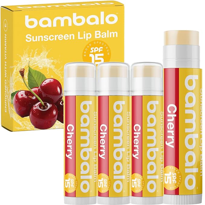 4-Pack Cherry SPF 15 Lip Balm - Organic Ingredients, Broad Spectrum UVA/UVB Protection - Hydrating & Moisturizing, USA Made-Velvo Beauty