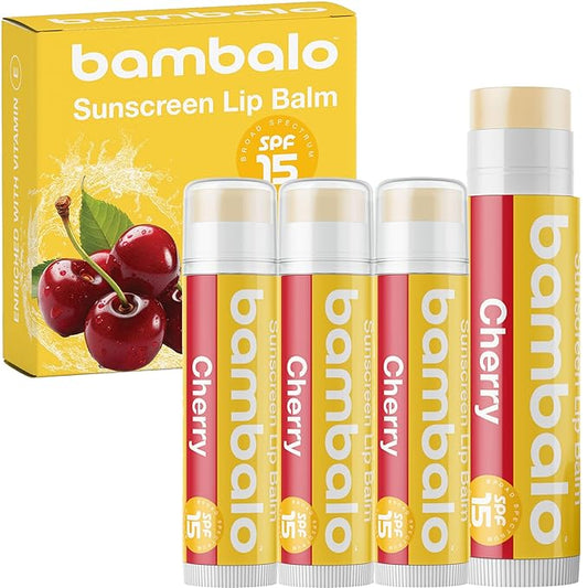 4-Pack Cherry SPF 15 Lip Balm - Organic Ingredients, Broad Spectrum UVA/UVB Protection - Hydrating & Moisturizing, USA Made-Velvo Beauty