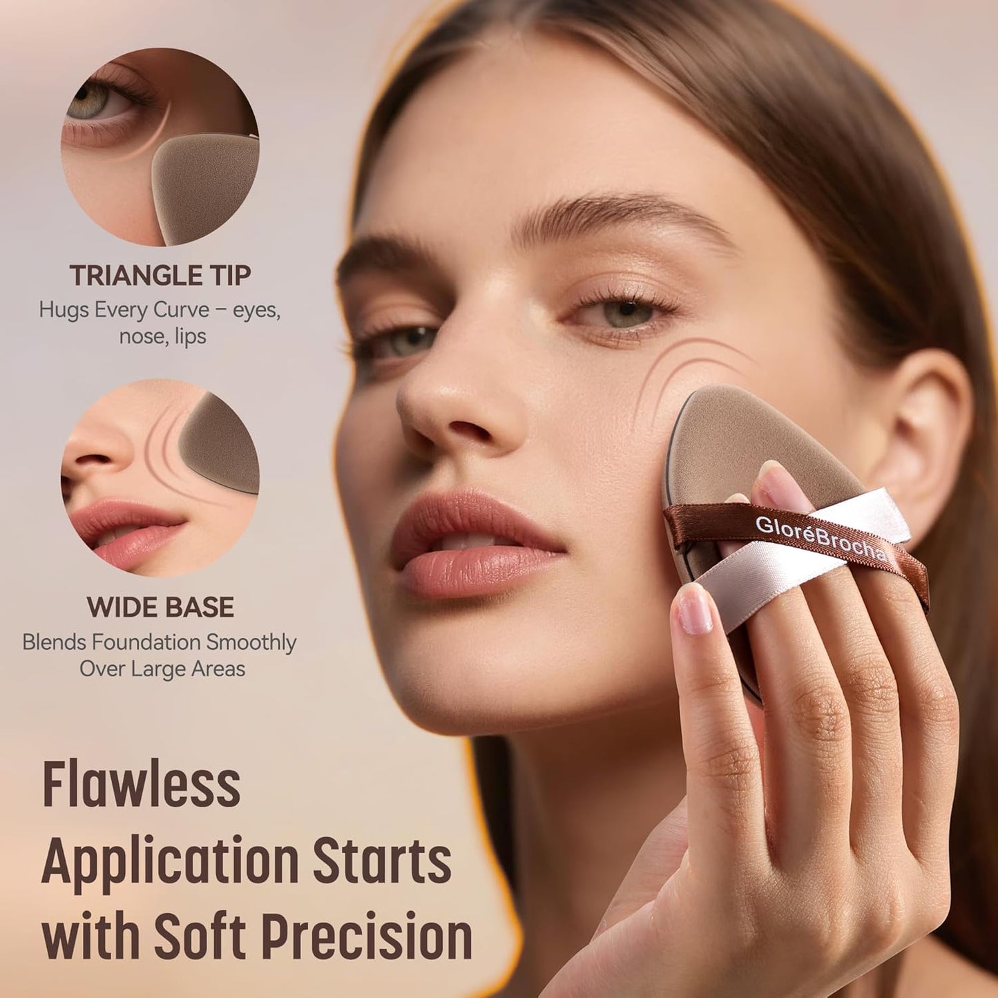 Makeup Sponge Set, GloréBrochas 4PCS Micro Porous Foundation Sponge, Latex-Free PU Makeup Puff, Low Absorption 3.2 Inch Soft Dual-Sided Foundation Puff, Individually Wrapped-Velvo Beauty
