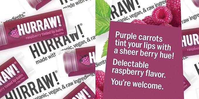 Hurraw! Raspberry Tinted Lip Balm: (Sheer Berry Tint) Organic, Certified Vegan, Cruelty and Gluten Free. Non-GMO, 100% Natural Ingredients. Bee, Shea, Soy and Palm Free. Made in USA-Velvo Beauty