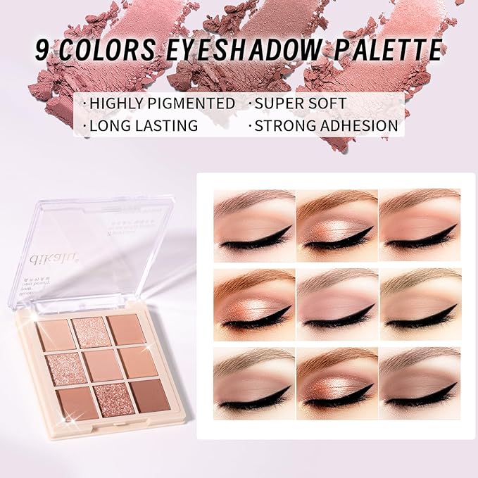 Makeup Set Kit for Women Girls Teens, Makeup Present Set, Includes 9 Color Eyeshadow, Counter Stick, Foundation, Eyebrow Pencil, Eyeliner, Mascara, Lip Gloss, 5Pcs Brushes, Sponge-Velvo Beauty