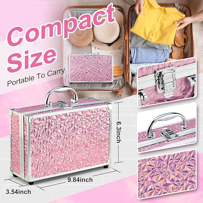 Color Nymph Starter Makeup Kit for Tweens Girls, Train Case for Women Full Kit with Eye Shadow, Lipstick, Blush, Brushes, Lipgloss, Mascara, Brow Wax and Mirror Pink Full Starter Cosmetics Set-Velvo Beauty