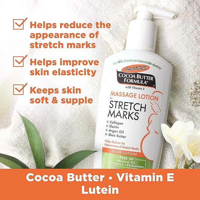 Palmer's Cocoa Butter Formula Massage Lotion for Stretch Marks, Pregnancy Skin Care, Belly Cream with Collagen, Elastin, Argan Oil and Shea Butter, 8.5 Ounces (Pack of 2)-Velvo Beauty