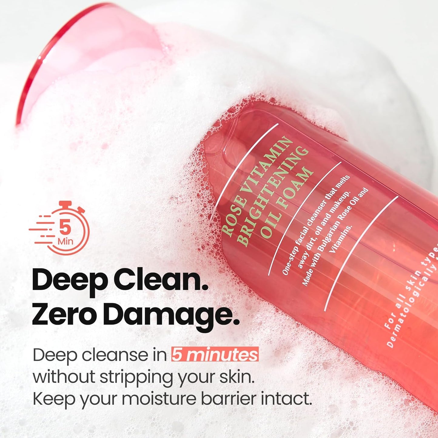 [K-Beauty] Rose Vitamin Oil to Foam - All-in-One Korean Face Wash OilBased Foaming Facial Cleanser - Pore Minimizing & Blackhead Remover - Makeup Deep Cleansing Oil for All Skin Types (3.88 fl oz)-Velvo Beauty