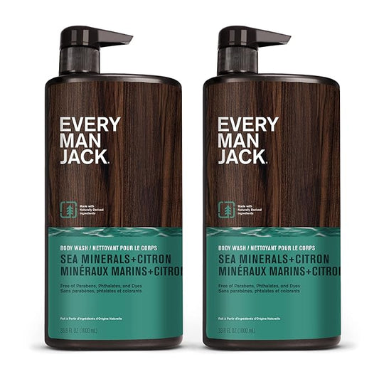Every Man Jack Men’s Hydrating Body Wash for All Skin Types - Cleanse and Hydrate Skin with Naturally Derived Marine Extracts, Coconut Oil, and a Sea Minerals + Citron Scent - 33.8 fl. oz. - 2 Bottle-Velvo Beauty