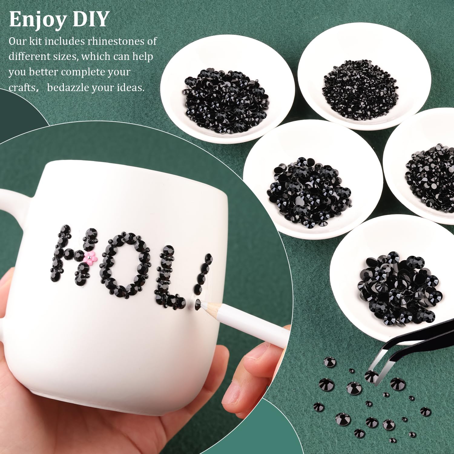 Resin Rhinestones for Bedazzling with B7000 Jewelry Glue, 1 Box Black Flatback Crystals with 3Pcs 10ml Glue for Crafting Crafts，Non Hotfix Gems for Clothing Shoes Nail Art Makeup-Velvo Beauty