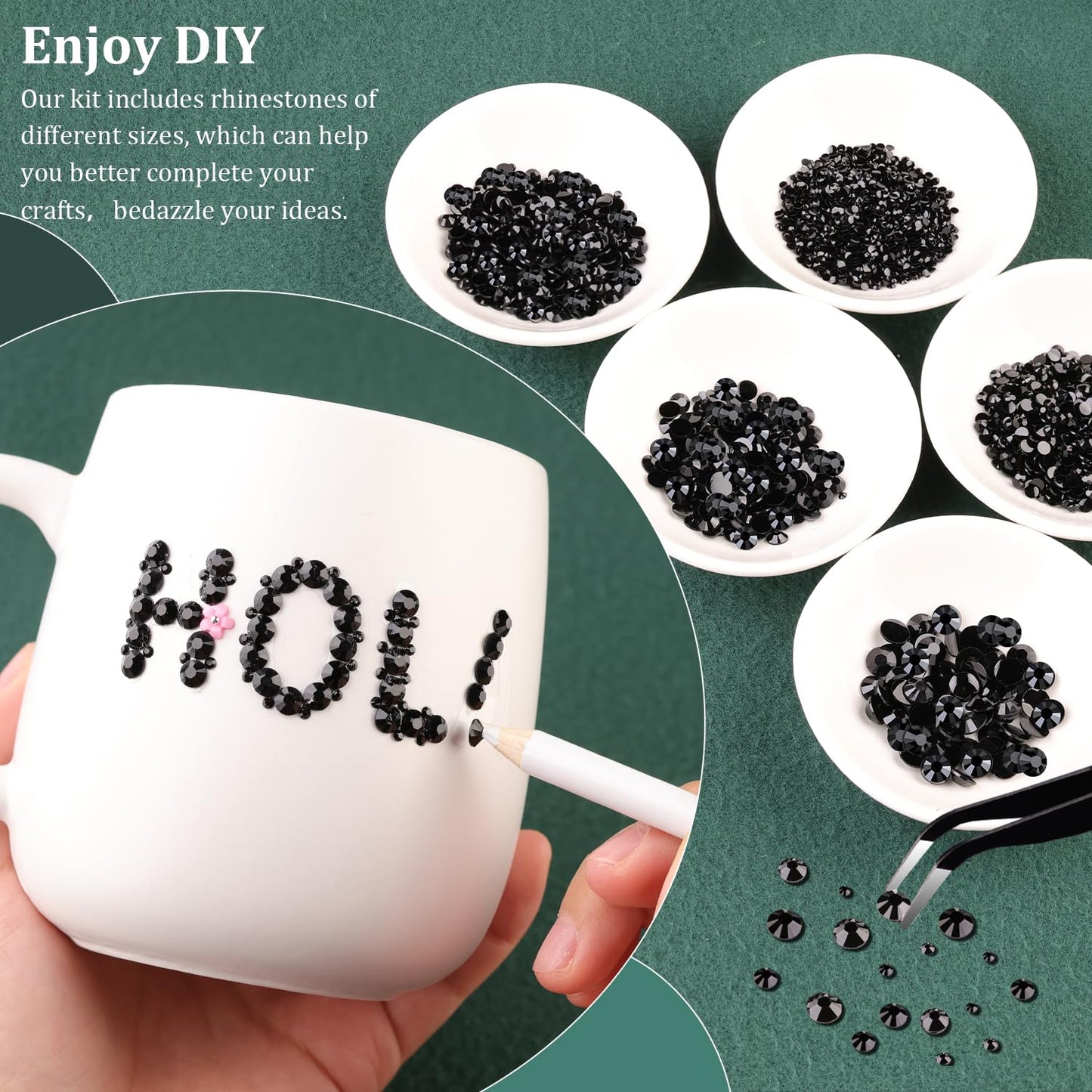 Resin Rhinestones for Crafting with B7000 Jewelry Glue, 2 Boxes Black Flatback Crystals with 3Pcs 10ml Glue for Bedazzling Crafts DIY Nail Art Makeup，Non Hotfix Gems for Clothing Shoes-Velvo Beauty