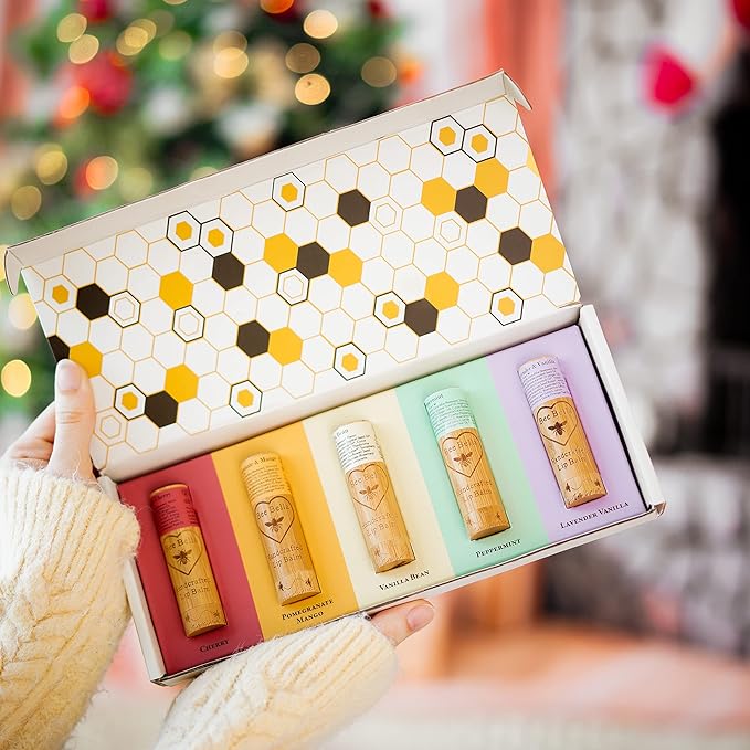 Bee Bella Lip Balm Variety Pack Gift Set, Cherry, Pomegranate Mango, Vanilla Bean, Peppermint, & Lavender Vanilla, 5 Pack - Hydrating, Moisturizing, Natural, Organic Beeswax, Vitamin E, Made in USA-Velvo Beauty