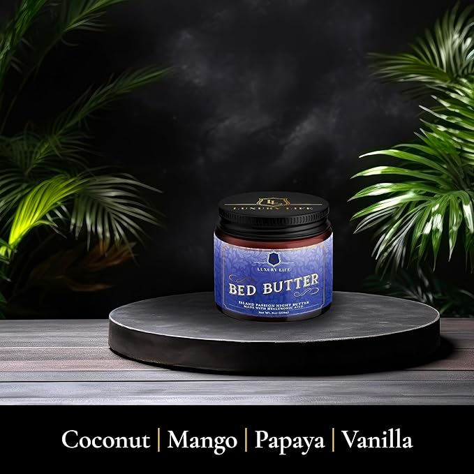LUXURY LIFE Bed Butter - Irresistibly Fragranced Mood-Enticing Butter Infused with Hyaluronic Acid. Extra Rich Calming Nighttime Moisturizer for Sensual Stimulating Experience (Island Passion, 8 oz)-Velvo Beauty