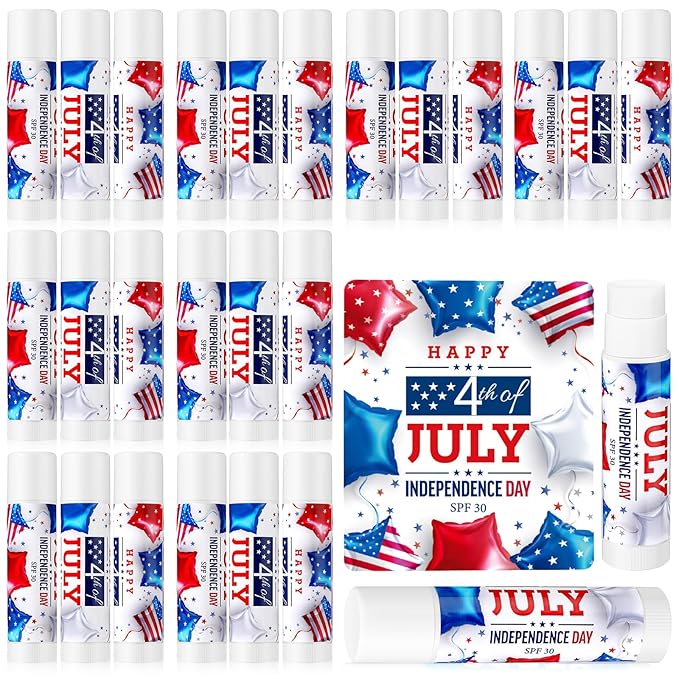 24 Pcs SPF 30 Lip Balm Bulk for Summer Wedding Baby Shower 4th of July Party Sunscreen Lip Balm Sticks Outdoor Travel Sunscreen Care Lip Balm for Thank You Gifts Party Supplies (4th of July)-Velvo Beauty