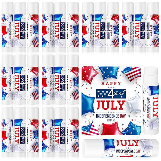 24 Pcs SPF 30 Lip Balm Bulk for Summer Wedding Baby Shower 4th of July Party Sunscreen Lip Balm Sticks Outdoor Travel Sunscreen Care Lip Balm for Thank You Gifts Party Supplies (4th of July)-Velvo Beauty