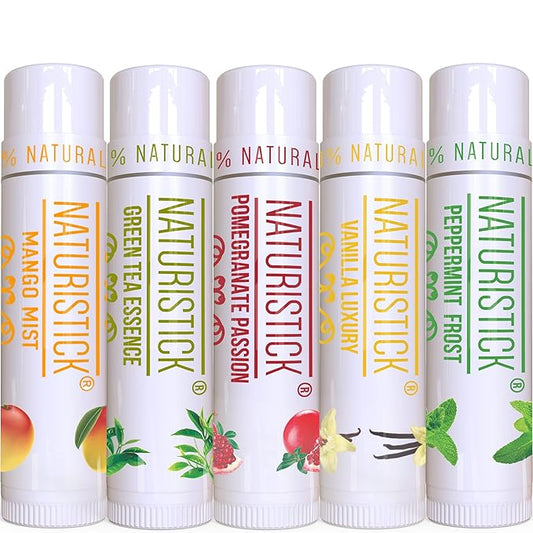 5-Pack Lip Balm Gift Set by Naturistick. Assorted Scents. 100% Natural Ingredients. Best Beeswax Chapsticks for Dry, Chapped Lips. Made in USA for Men, Women and Children-Velvo Beauty