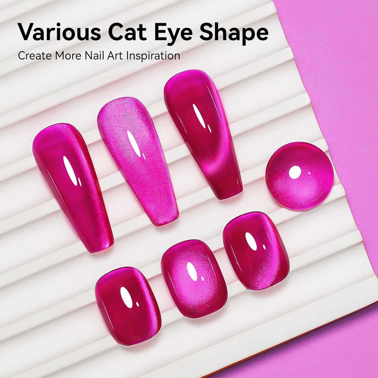 Cat Eye Gel Nail Polish, Jelly Hot Pink Manetic Nail Polish Glitter Holographic with Magnet, Glass Reflective Translucent UV Gel Manicure Salon DIY At Home-Velvo Beauty