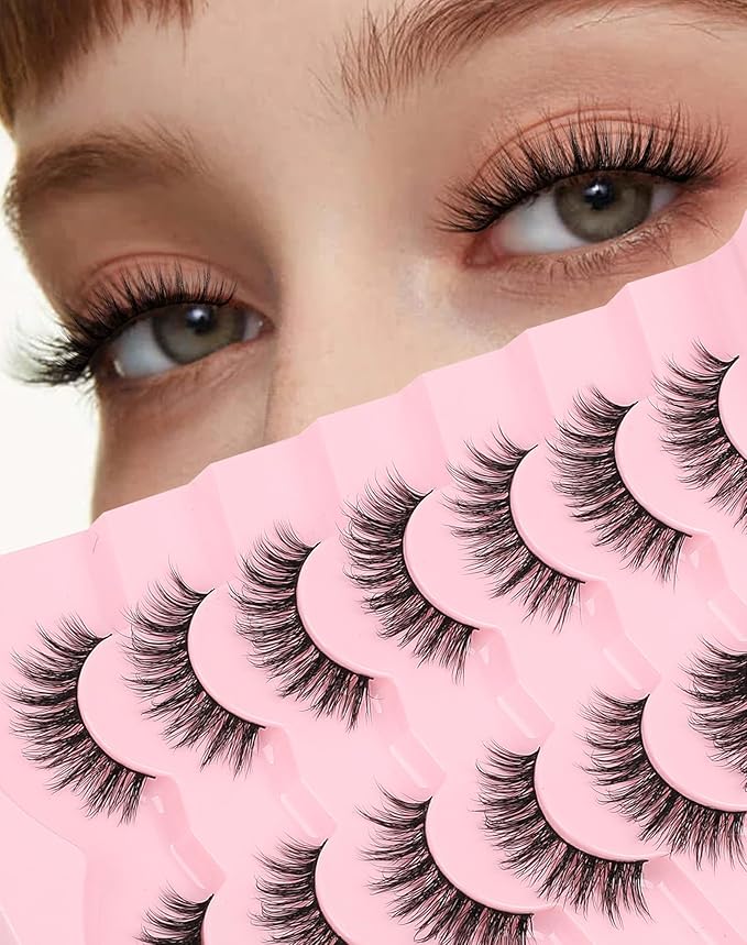 Wispy Mink Lashes Fluffy Lashes Natural Look C Curl False Eyelashes Natural Fake Lashes Wispies Eyelashes Short Eye Lashes Pack 7 Pairs-Velvo Beauty