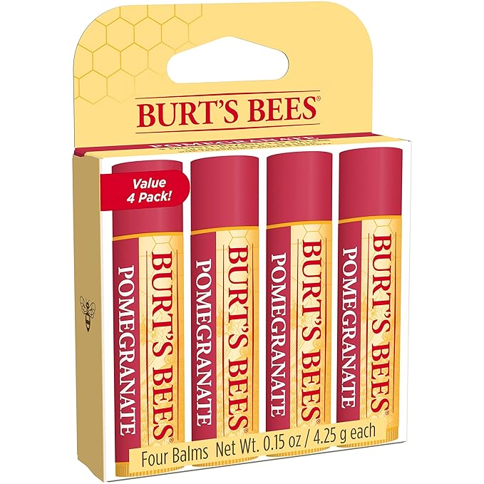 Burt's Bees Lip Balm - Pomegranate, Lip Moisturizer With Responsibly Sourced Beeswax, Tint-Free, Natural Origin Conditioning Lip Treatment, 4 Tubes, 0.15 oz.-Velvo Beauty