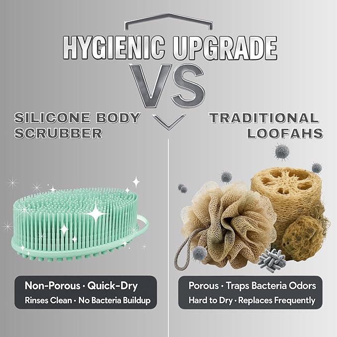 Avilana Silicone Body Scrubber – Gentle Shower Brush & Loofah Alternative- Food Grade & Lab Tested – Fast-Drying, Hygienic, BPA-Free Silicone Body Gentle Exfoliator (Green, Massage)-Velvo Beauty