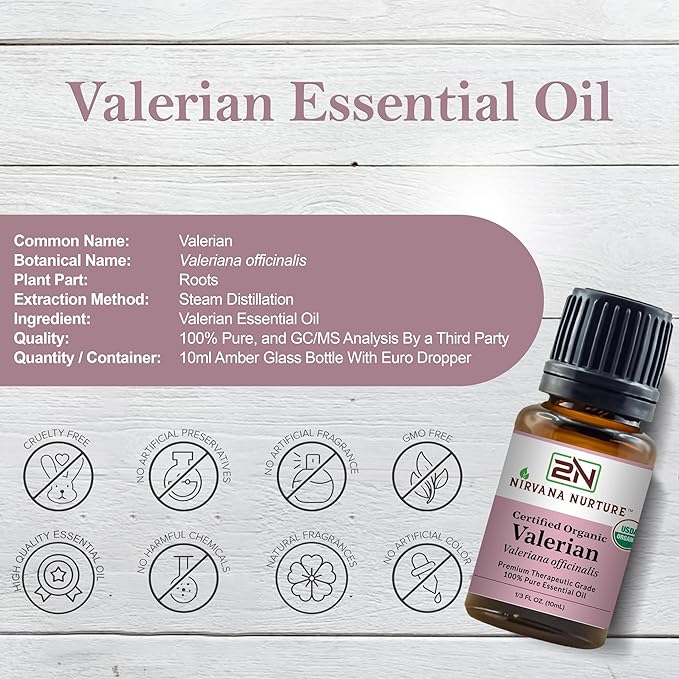 Valerian Essential Oil USDA Certified Organic 100% Pure Premium Therapeutic Grade, Undiluted - Aromatherapy Diffuser for Calm and Relaxation, Skin Care, Hair Care-Velvo Beauty