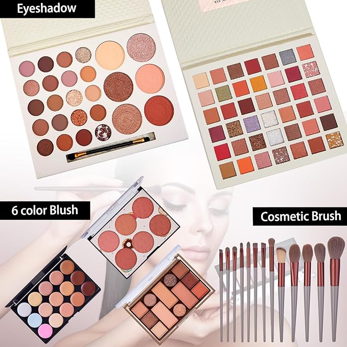 All in One Makeup Kit for Women Full Kit, Travel Makeup Kit, Makeup Gift Set for Women & Girls, Makeup Essential Bundle Include Foundation Eyeshadow Palette Lipstick Eyebrow Pencil Cosmetic Brush Set-Velvo Beauty