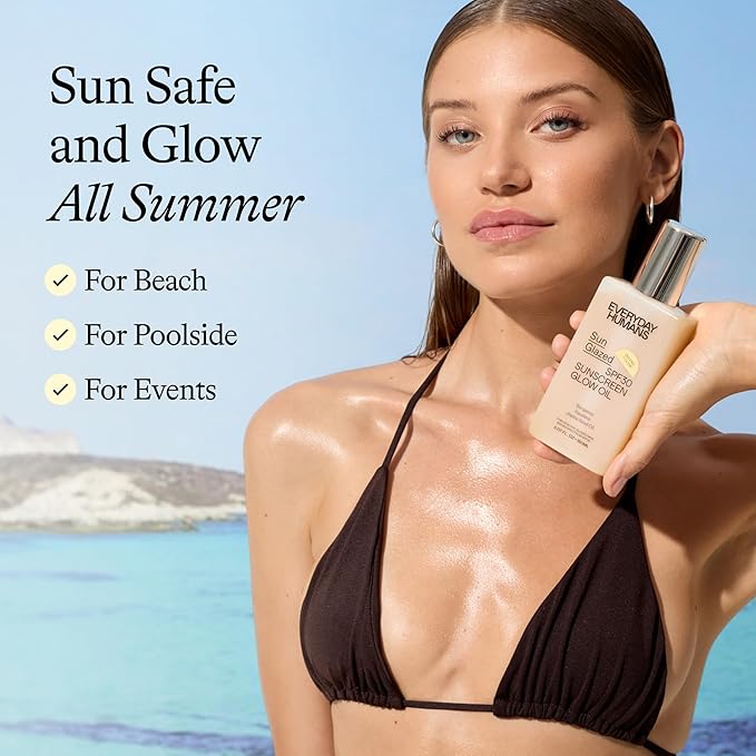 Everyday Humans Sun Glazed SPF30 Sheer Body Glow Oil with Gold Mica | Hydrating Non-Sticky Glowing UV Protection Cruelty Free 5.1 Fl Oz | Bergamot, Squalane, Jojoba Seed Oil | UVA/UVB Broad Spectrum-Velvo Beauty