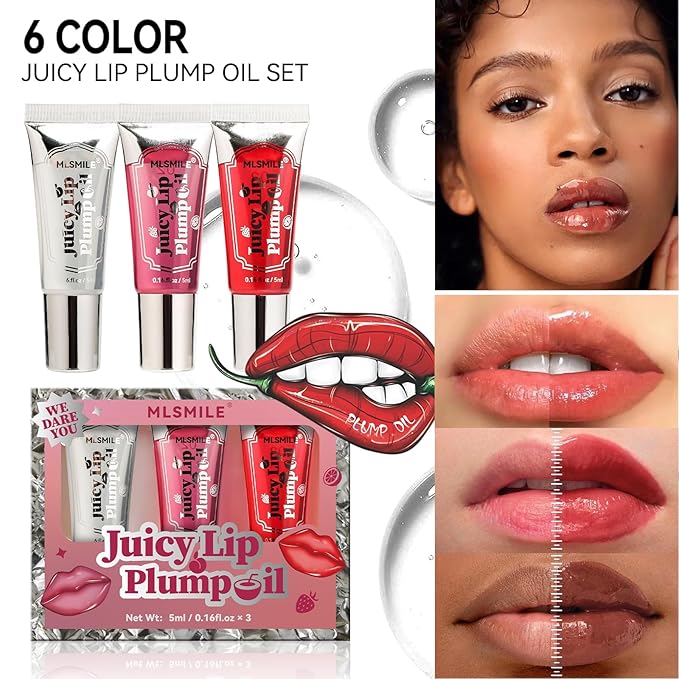 Lip Plumper Gloss 3 Colors Set, Spicy Natural Roll On Lip Plumping Oil and Pout Lip Plumper, Lifter Gloss, Enhancer for Fuller Booster Balm Moisturizing Hydrating & Nourishing Lip Glaze(A)-Velvo Beauty