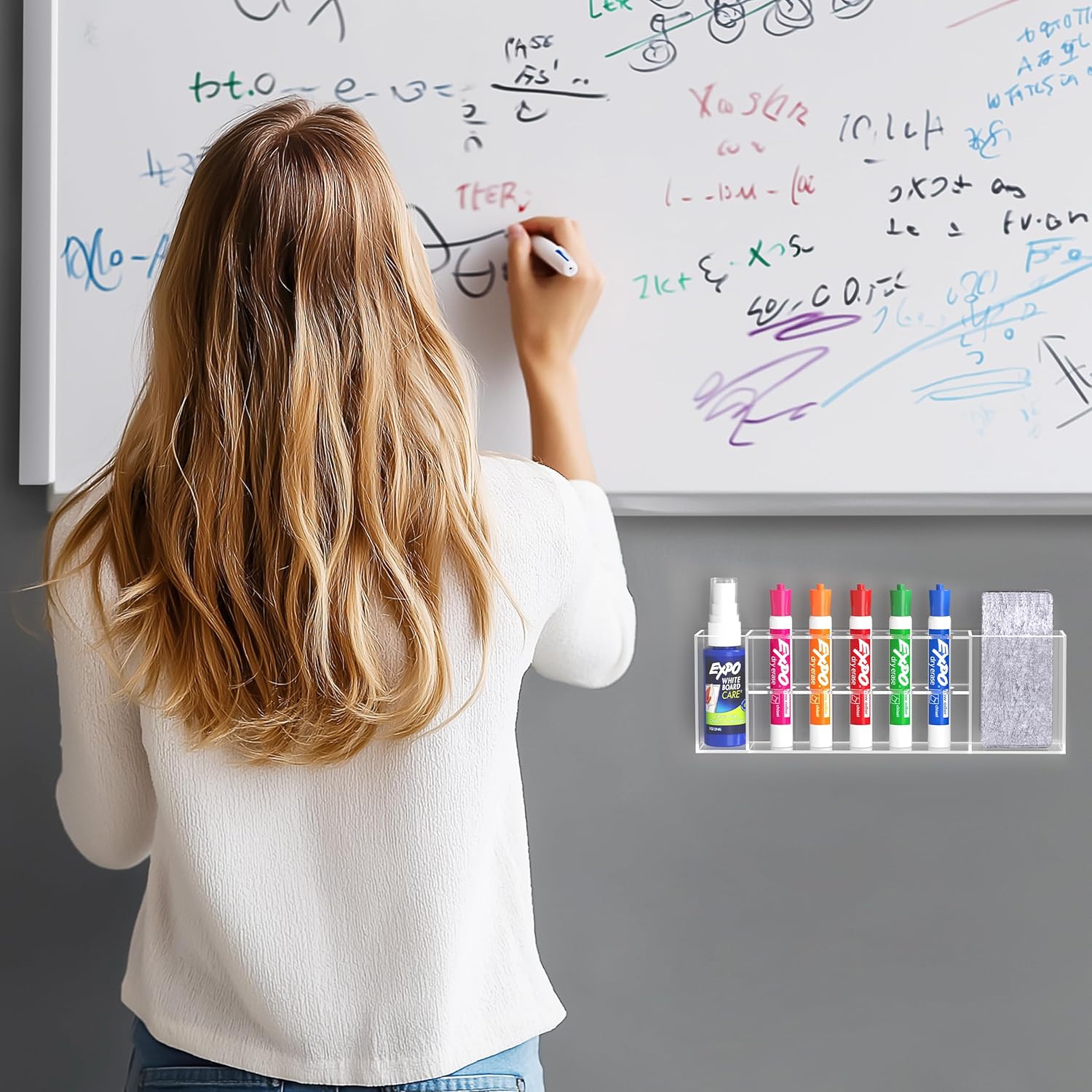 HBlife Acrylic Magnetic Dry Erase Marker Holder for Whiteboard, Wall Mount 5 Slots Magnet Pen Pencil Holder for Fridge Refrigerator, Locker Organizer Accessories for School Classroom Office, Clear-Velvo Beauty