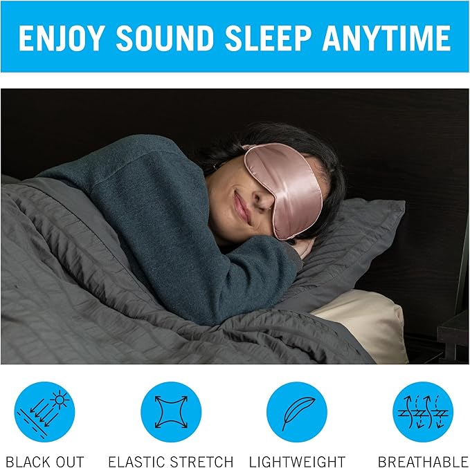 in Flight Mind Mulberry Silk Sleep Mask, Eye Mask for Sleeping with Elastic Headband, Super Soft Sleeping Mask,Comfortable Silk Eye Sleep Mask, Sleep Eye Mask for Night Sleeping, Travel, Nap(Pink)-Velvo Beauty