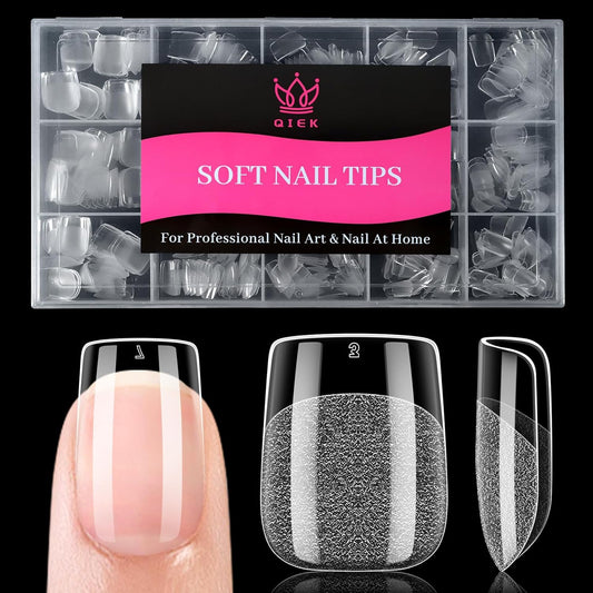 Extra Short Square False Nail Tips, 15 Sizes 510 PCS Clear French Press On Fake Nail Pre-shaped Half Matte Full Cover Gel Nail Tip Extensions Thick Long Lasting for DIY Beginners & Salon Manicure-Velvo Beauty