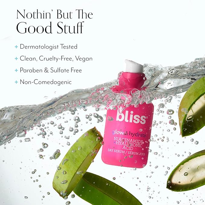 Bliss Glow & Hydrate Serum - Niacinamide + Hyaluronic Acid Serum - 1 Fl Oz - Improves Dullness, Hydrates, Replenishes & Defends Skin - Lightweight Hydration - Clean - Vegan & Cruelty Free-Velvo Beauty