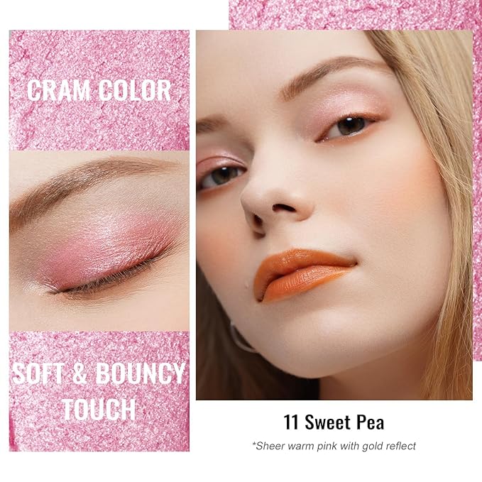 Oulac Pink Cream Eyeshadow also for Highlighter Large Capacity Highly Pigmented Eye Shadow Waterproof &Long Lasting with Moisturizing Formula 11-Velvo Beauty