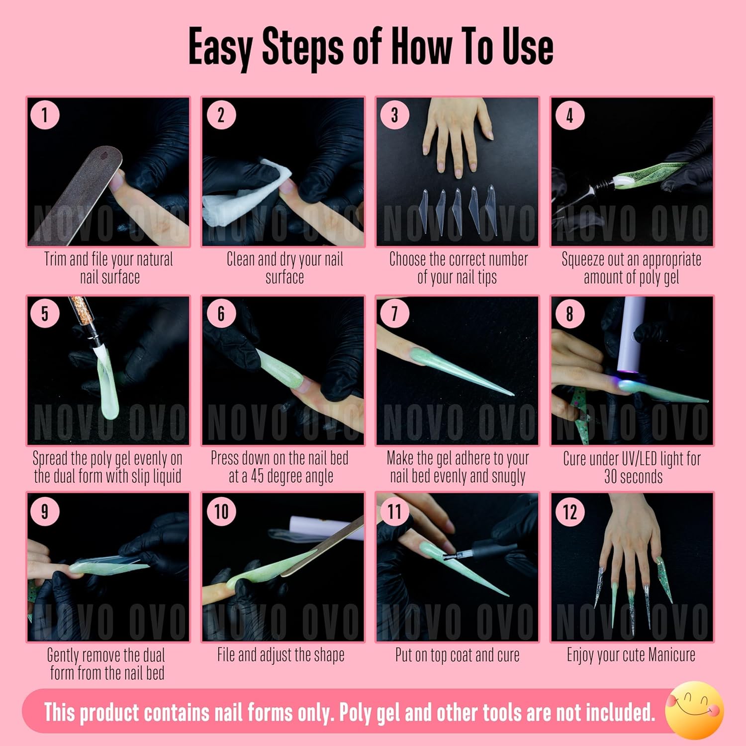 Hallowee Extra Long Stiletto Butterfly Wing Arrow Nail Dual Forms for Polygel Extension, NOT NAIL TIPS, XXXXL 4XL 5XL, Reusable Full Cover Molds For Builder/Harde/Polygel 70 Pcs x 14 sizes-Velvo Beauty