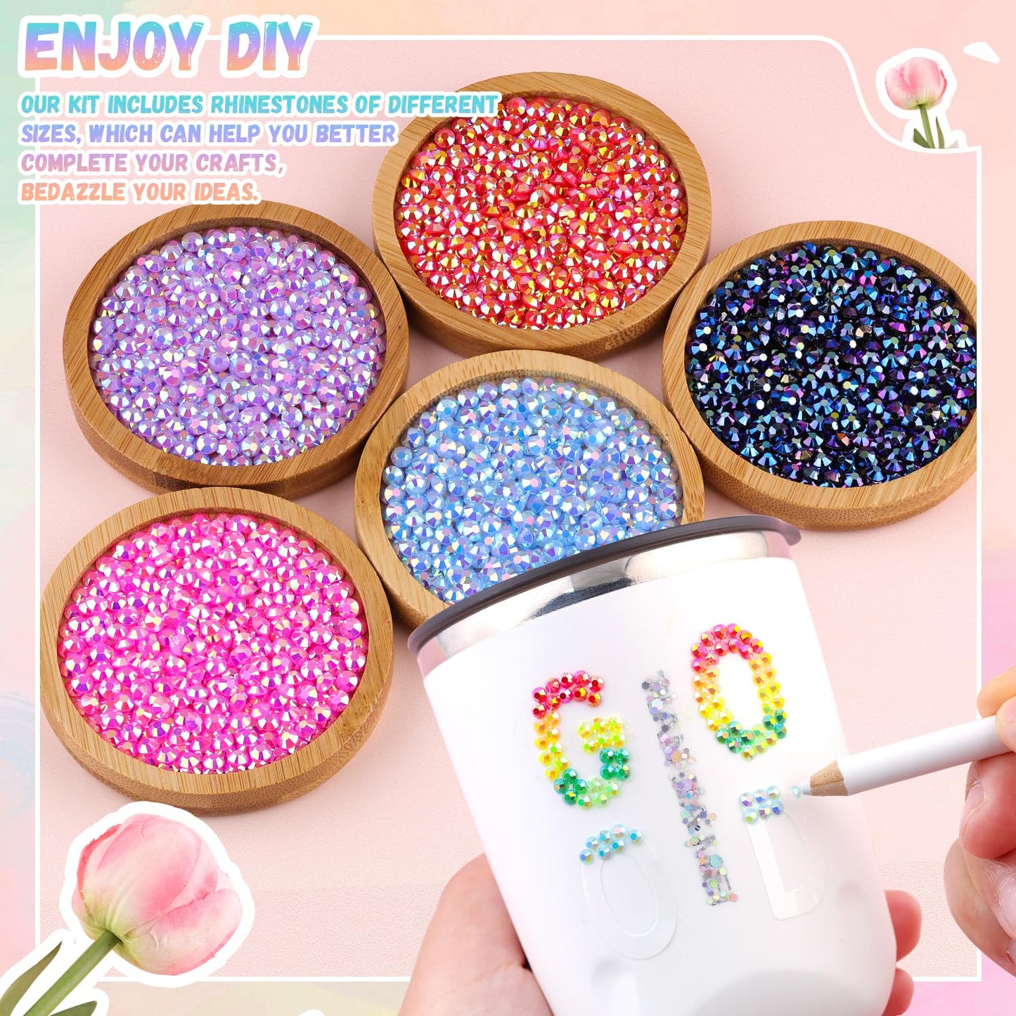 12600Pcs Resin Jelly Rhinestones with Tweezers for Crafting, Multi Colors 4mm Non Hotfix Flatback Gems, Bedazzling Crystal for DIY Crafts Clothing Tumblers Mugs Shoes Decor Nail Art-Velvo Beauty