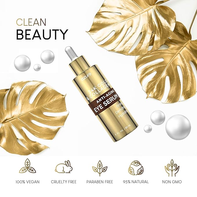 AZURE 24K Gold & Collagen Anti Aging Eye Serum - Firming, De-Puffing & Hydrating | Reduces Wrinkles, Fine Lines & Under Eye Bags | Minimize Signs of Aging | Made in Korea - 60mL-Velvo Beauty