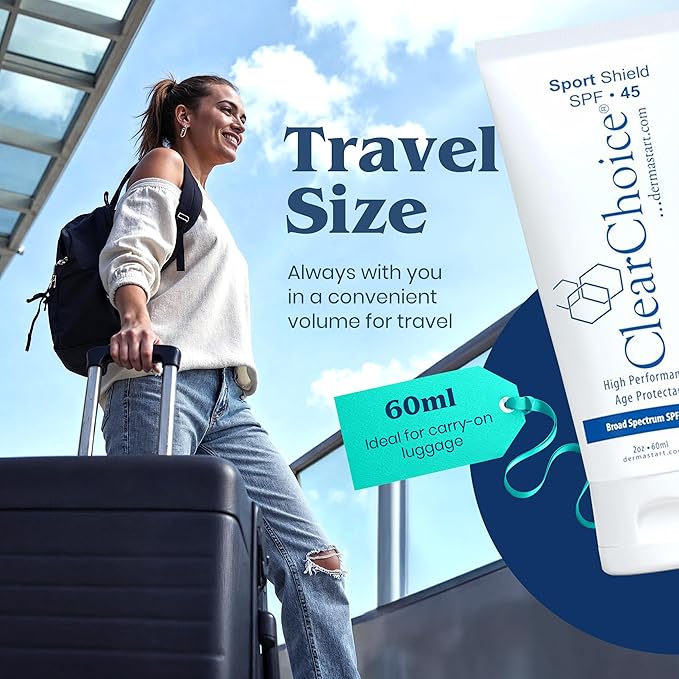 Clear Choice Travel Size Sunscreen for Face SPF 45, Mineral Oil Free Sunblock & Light Moisturizer with Zinc Oxide, Reef-Safe, Broad Spectrum, No White Cast, Dermatologist Recommended 2oz-Velvo Beauty