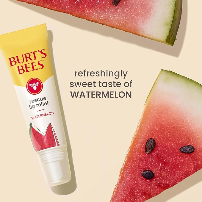 Burt's Bees Rescue Lip Relief, Watermelon, Hydrating Lip Balm for Dry Cracked Lips, with Responsbily Sourced Beeswax and Shea Butter, 100% Natural Origin, 1 Squeezy Tube, 0.35oz-Velvo Beauty