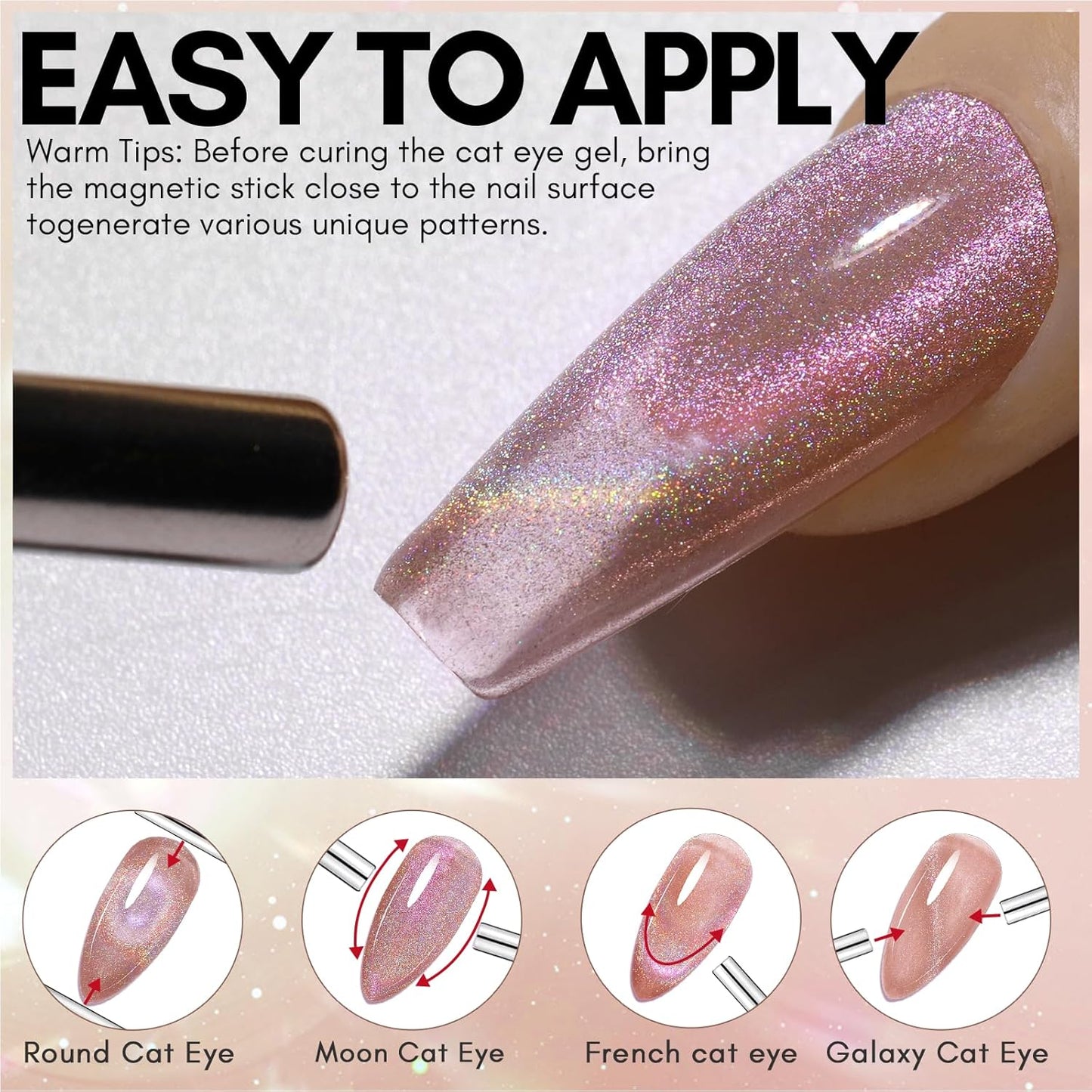 Makartt Cat Eye Gel Nail Polish: Universal Rainbow Holographic Gel Polish Bronze Gaze Sparkly Glitter Unique Magnetic Effect Nail Gels for DIY Nail Art UV LED Soak Off Manicure 10ml-Velvo Beauty