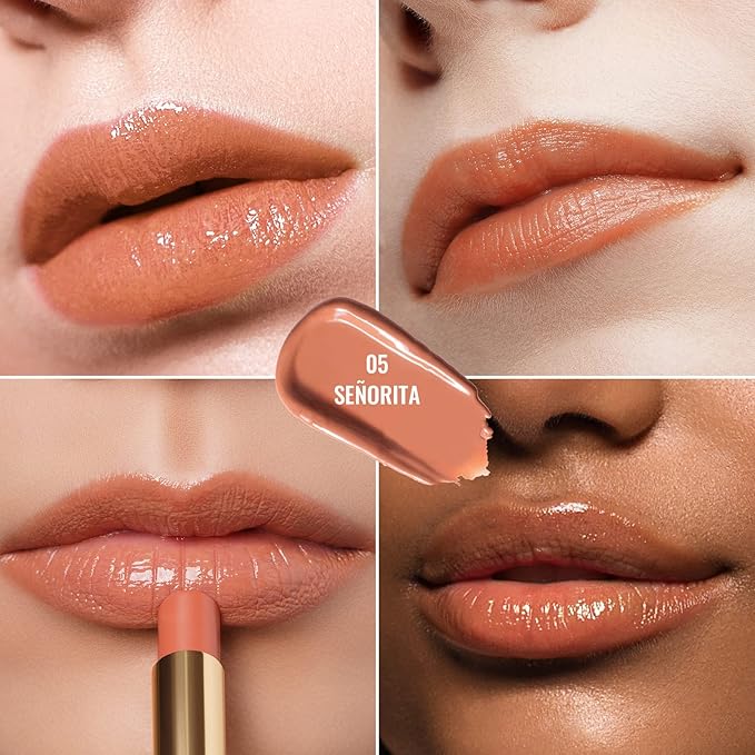 Oulac Orange Nude Shine Lipstick - Peach Moisturizing Lip Stick Glossy Tinted Lip Balm, Sheer Shine Juicy Finish, Lightweight and Hydrating Formula for Dry Lip Care, Vegan 2.2g/0.07oz (05)-Velvo Beauty