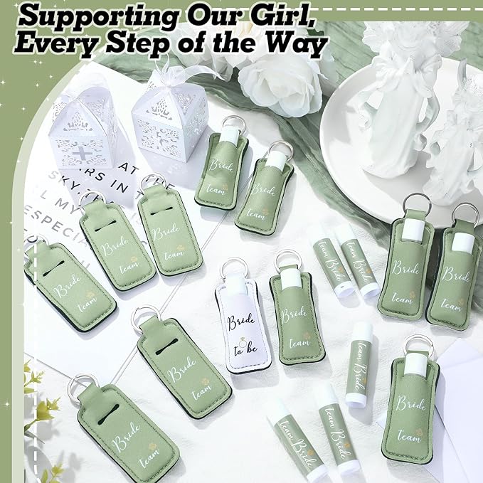 24 Pack Bachelorette Party Favor Lip Balm Set Team Bride Lip balm with Lipstick Holder Keychain Bride to be Lip balm Bridal Shower Proposal Gifts for Wedding Party Favors(White, Sage Green)-Velvo Beauty