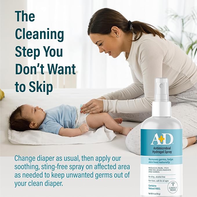 A+D Antimicrobial Hydrogel Spray – with Hypochlorous Acid, Removes Germs, Helps Heal Rashes & Irritations, Reduces Itch & Pain, Alcohol-Free, Non-Sting Formula, Safe for All Ages, 4oz-Velvo Beauty