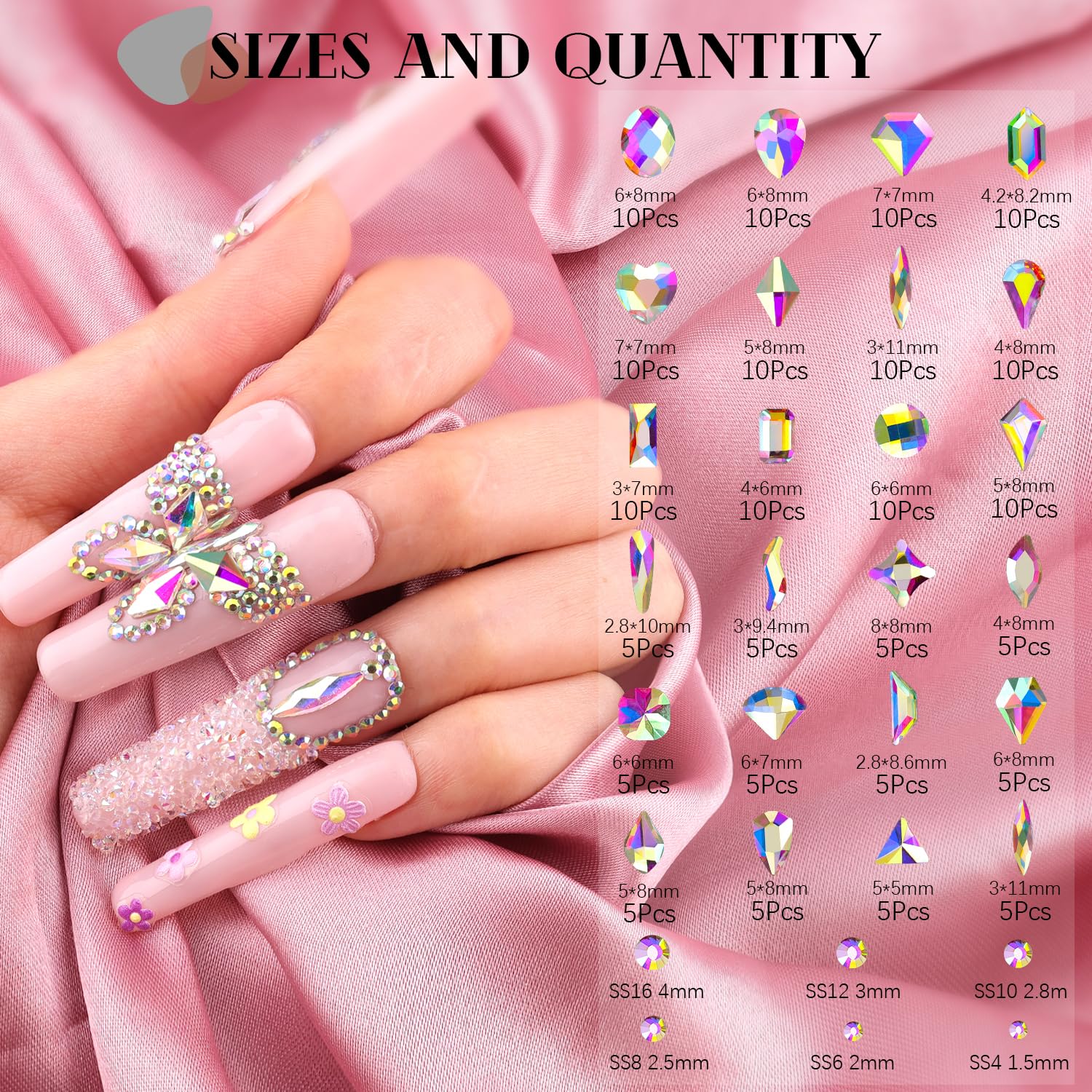 1680Pcs AB Glass Nail Rhinestones 180Pcs Multi Shapes Flatback Nail Gems + 1500Pcs 1.5-4mm Round Crystal with Rhinestones Glue Gel, Manicure Nail Charms Diamond Gemstones for Nail Art-Velvo Beauty