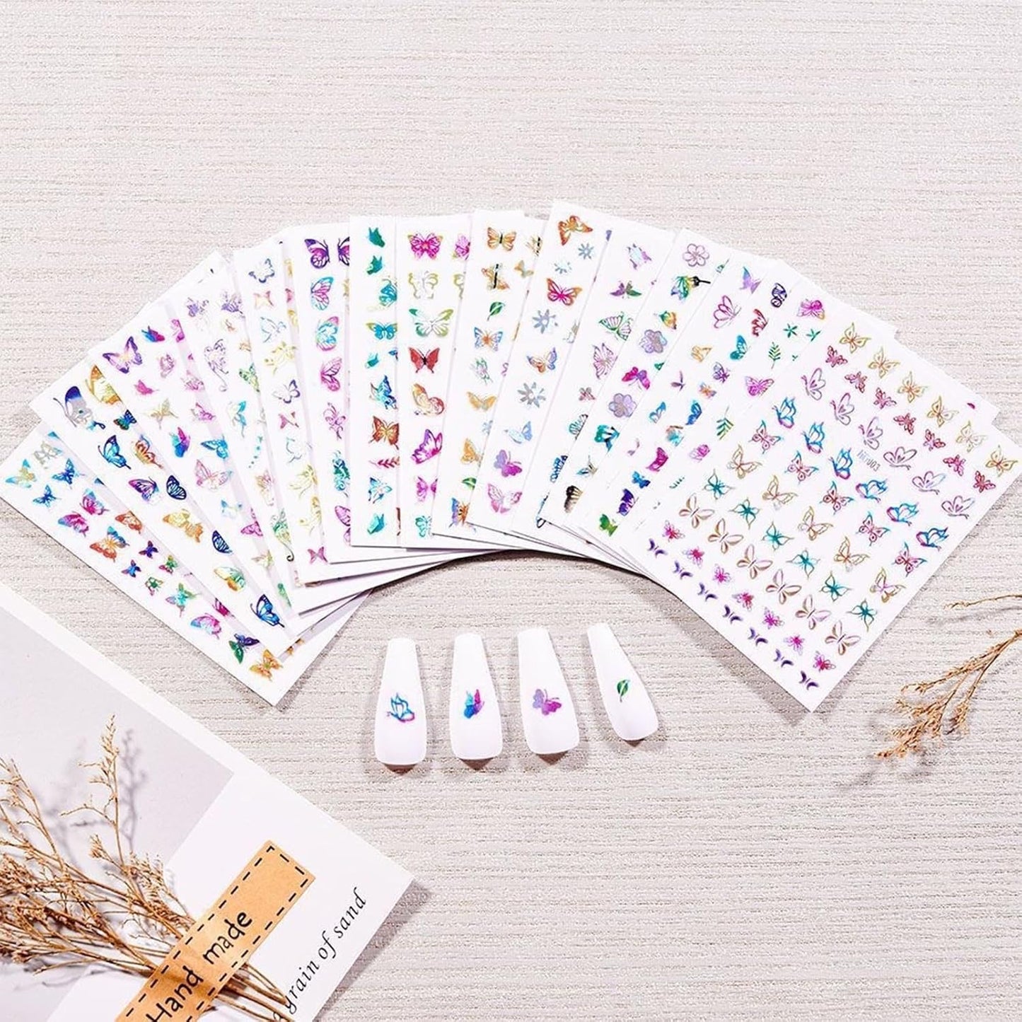 16 Sheets Butterfly Nail Art Stickers 3D Colorful Butterfly Self-Adhesive Design Nail Decals Pegatinas Uñas Holographic Laser Butterfly Nail Supplies for Women Acrylic Nail Art Decoration Accessories-Velvo Beauty