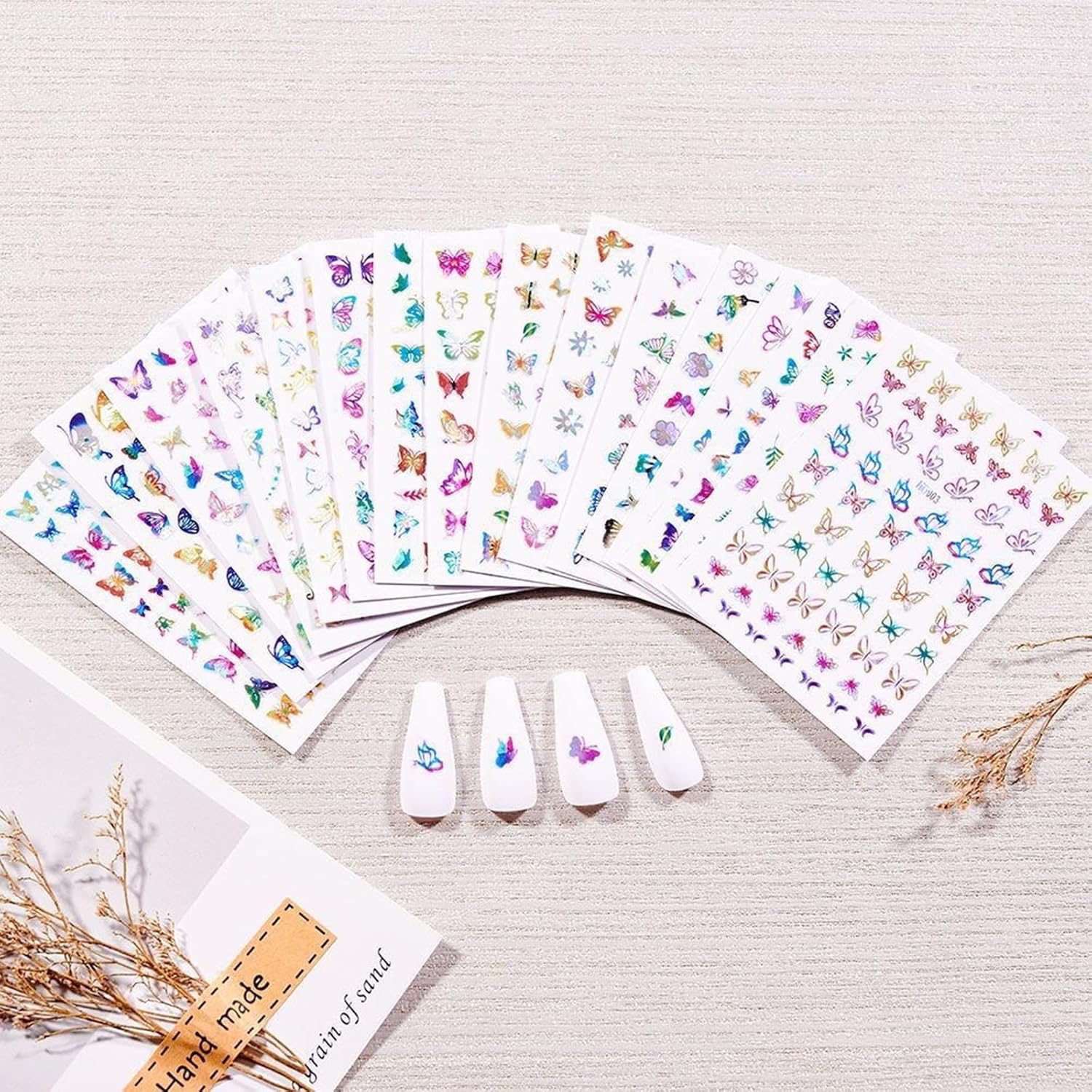 16 Sheets Butterfly Nail Art Stickers 3D Colorful Butterfly Self-Adhesive Design Nail Decals Pegatinas Uñas Holographic Laser Butterfly Nail Supplies for Women Acrylic Nail Art Decoration Accessories-Velvo Beauty