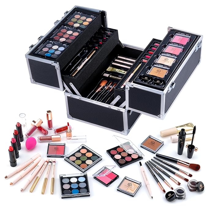 Color Nymph Makeup Sets for Teens Girls Women, Professional Makeup Kits All In One Makeup Set Storage Train Case, Beginner Full Cosmetics Kit with Eyeshadow Blush Lipstick Lipgloss Mascara etc Black-Velvo Beauty