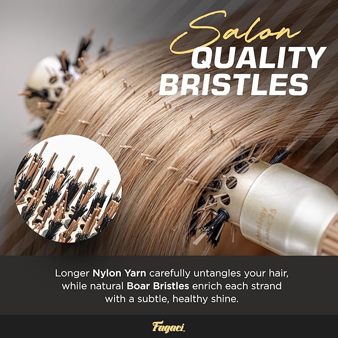 Fagaci Small Round Brush with Natural Boar Bristle for Blow Drying, Hair Styling, and Volume | Nano Technology Ceramic + Ionic for Healthy Hair-Velvo Beauty