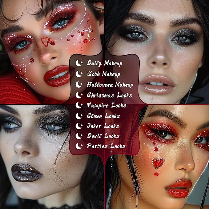 UCANBE 2pcs Halloween Eyeshadow Palette Makeup Set, Black Red Colors Shimmer Matte Metallic Smokey Dark Eye Shadow Pallet with Soft Brush Kit, Goth Eye Make Up for Costume Joker Clown Vampire-Velvo Beauty