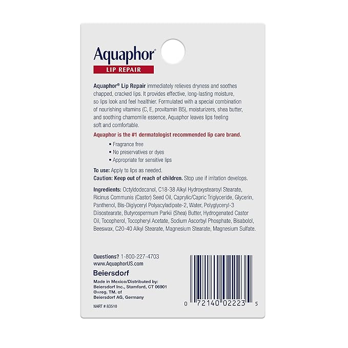 Aquaphor Lip Repair Tubes, Lip Ointment for Chapped Lips, Moisturizing Lip Balm, Two 0.35 ounce tubes-Velvo Beauty