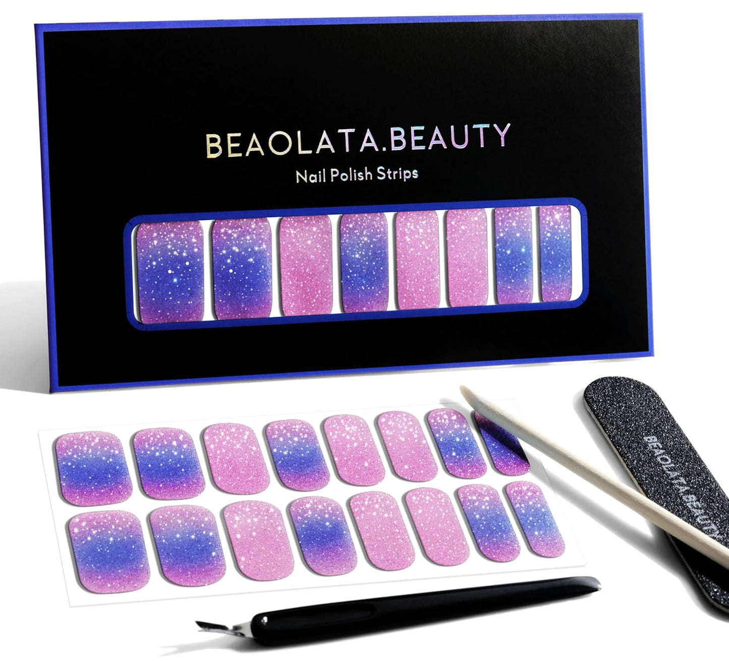 Nail Polish Strips, 32PCS Salon Quality Wraps, Long Lasting Gel Nail Stickers for Women Easy Apply& Remove (Nebula Purple)-Velvo Beauty